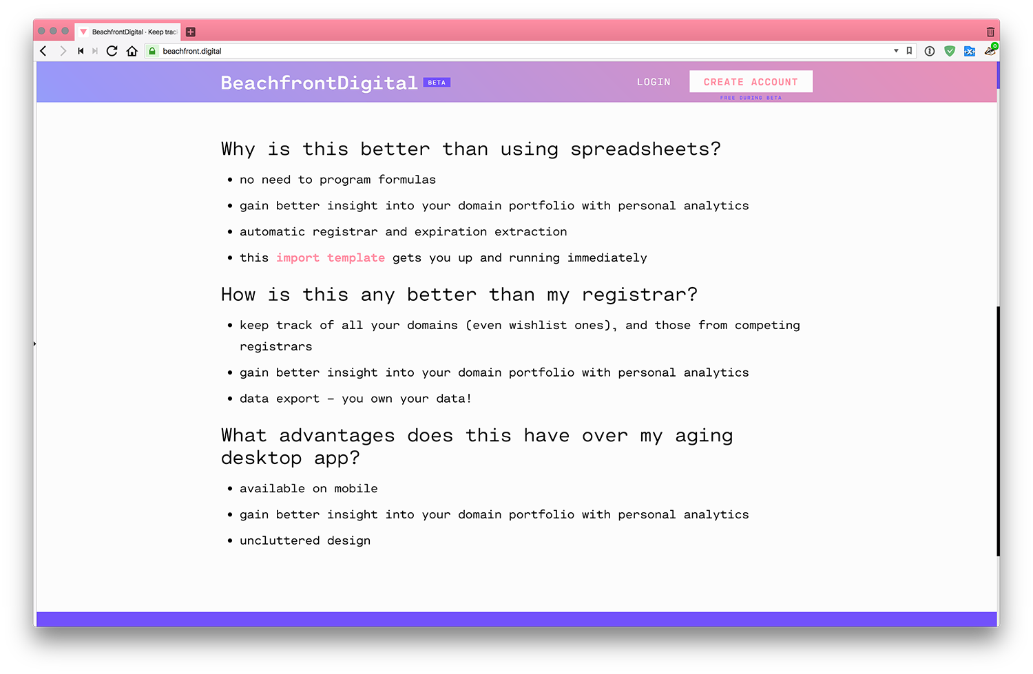Another landing page shot of BeachfrontDigital