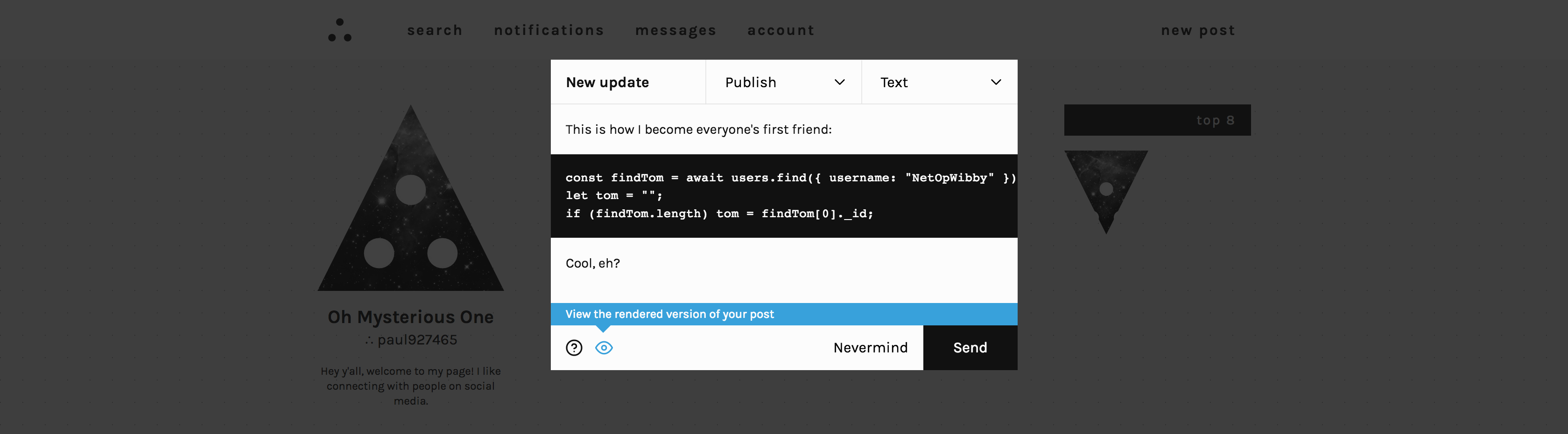 That rendered code snippet…wish it had color